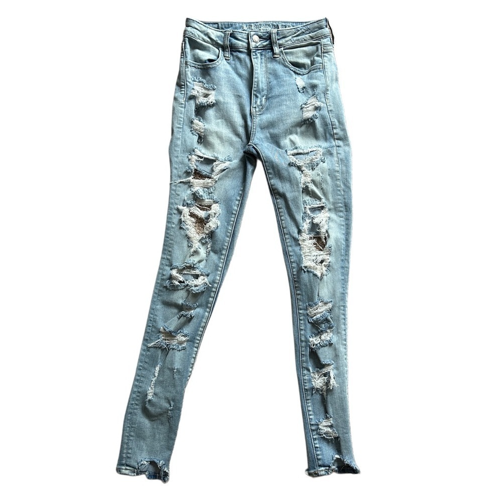 American Eagle Outfitters Super Stretch Distressed Light Wash Denim Jeans 2R